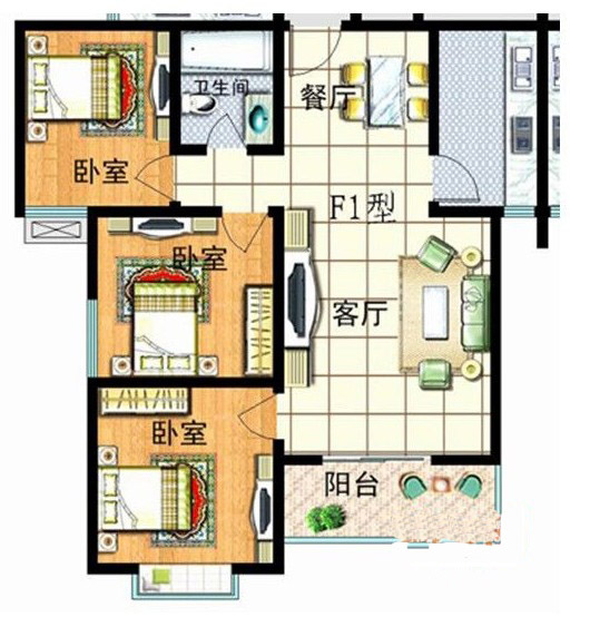 3室2廳1衛(wèi)1廚104㎡